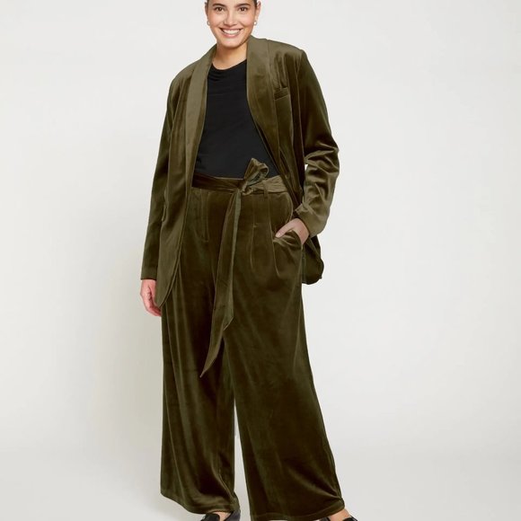 Universal Standard Luxe Belted Velvet Pant in Golden Velvet size M (18-20) - Picture 3 of 6